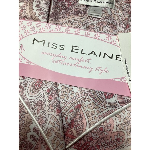 MISS ELAINE Size Medium Pajama PJ Set Pink Button Down L/S Polyester Blend NWT - Picture 10 of 10
